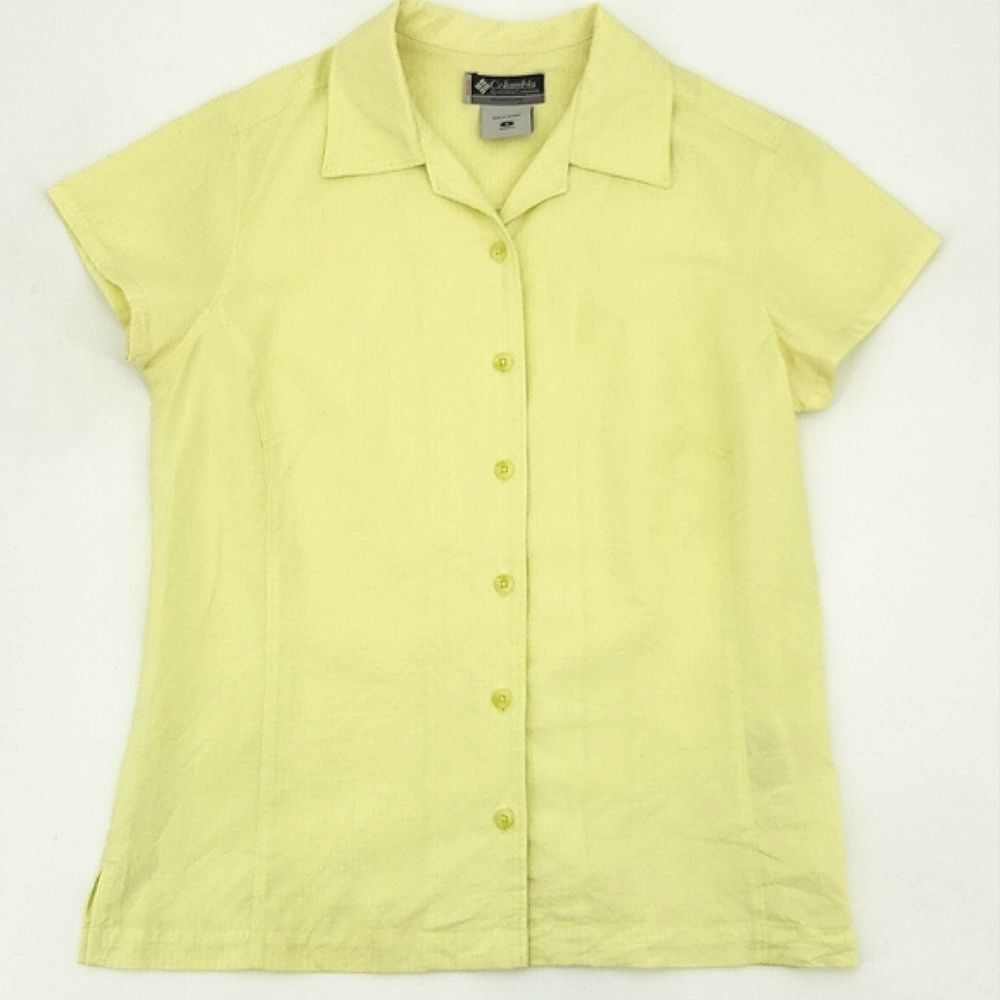 Columbia Sportswear XCO Shirt Womens Small Yellow Gingham Plaid Collar Button Up
